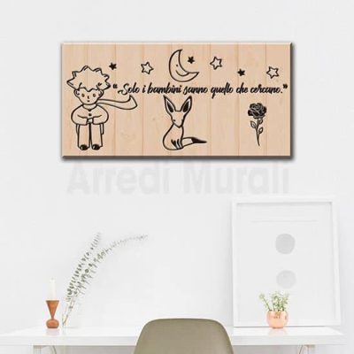 quadro con scritte del piccolo principe senza cornice e con frase dedicata ai bambini