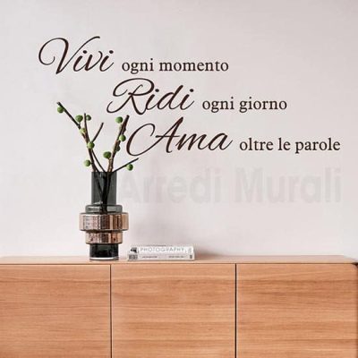 Stickers murali scritte adesive Vivi Ridi Ama marrone