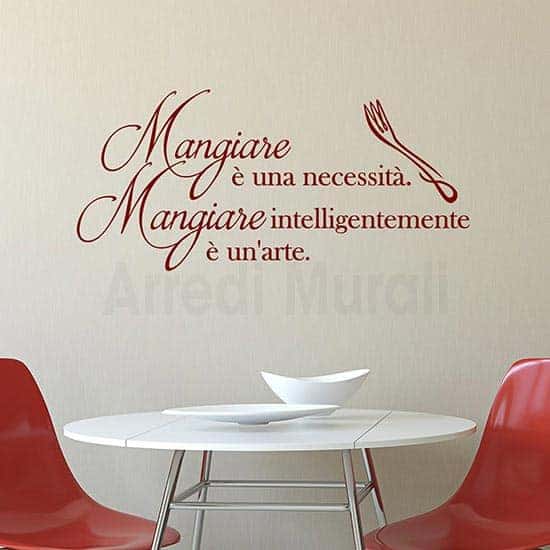 Adesivi murali cucina frase mangiare di de La Rochefoucauld rosso
