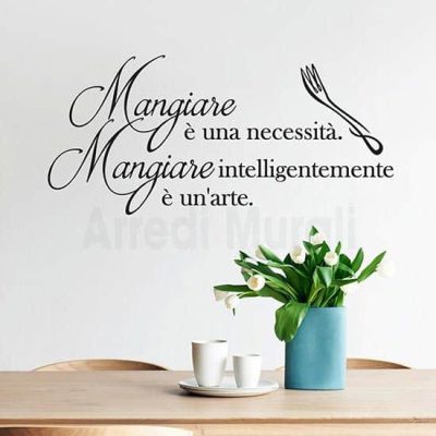 Adesivi murali cucina frase mangiare nero