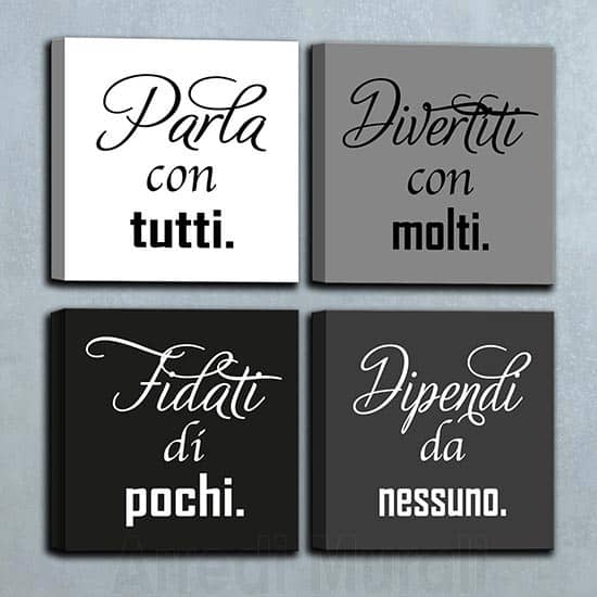 Quadri su tela 4 stampe con frase decorazioni da parete