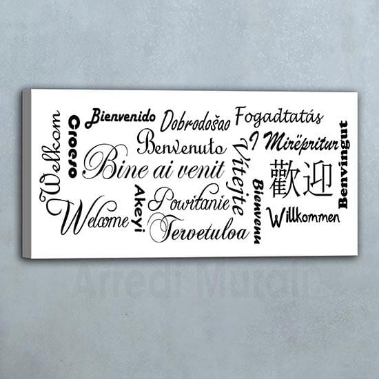 Quadro con scritte benvenuto scritte in verie lingue del mondo