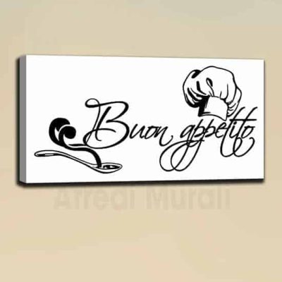 Quadro moderno buon appetito sfondo bianco scritta nera