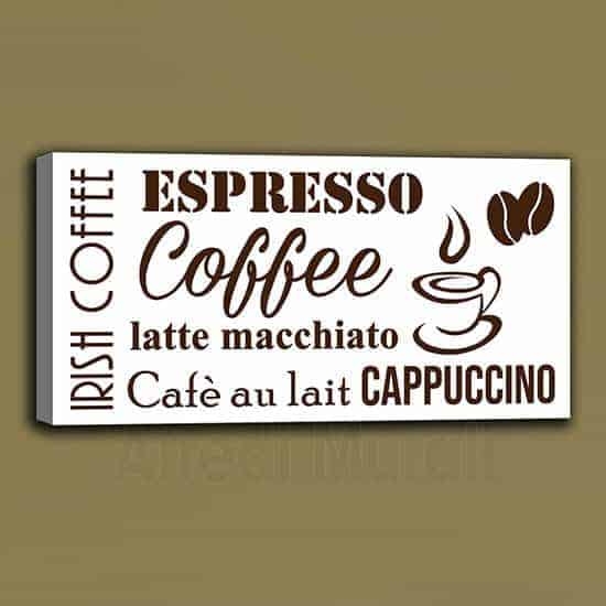 Quadro moderno coffee bar rettangolare sfondo bianco scritte marroni