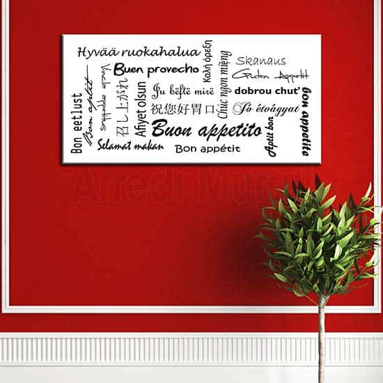 Quadro per la cucina buon appetito con scritte in varie lingue del mondo