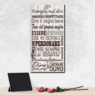 Quadro stile shabby con frase famiglia stampa su tela