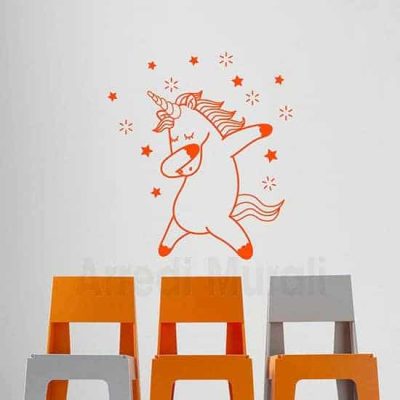 Stickers murali bambini con unicorno arancione