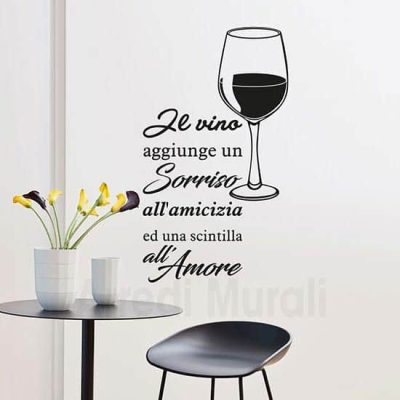 Stickers murali vino con frase nero