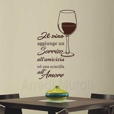 Stickers murali vino con frase marrone