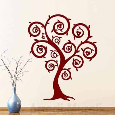 Decorazioni murali con albero stilizzato bordeaux