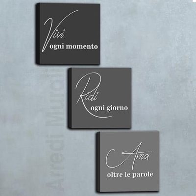 Quadri moderni su tela con frasi 3 quadri stampa su tela nella tonalità grigia