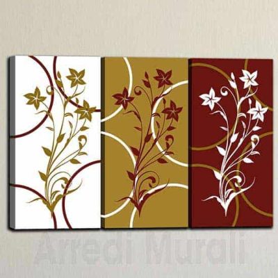 Quadri su tela floreali arte digitale 3 tele