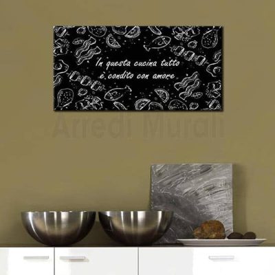 Quadro cucina in arte digitale con frase tela nera scritta bianca