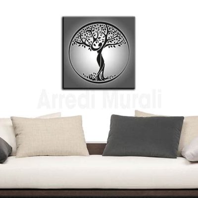Quadro su tela Albero della Vita grigio e nero