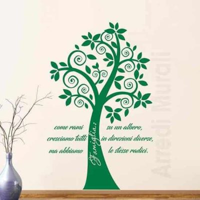 Adesivi murali alberi con frase famiglia verde