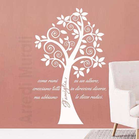 Adesivi murali alberi con frase famiglia bianco