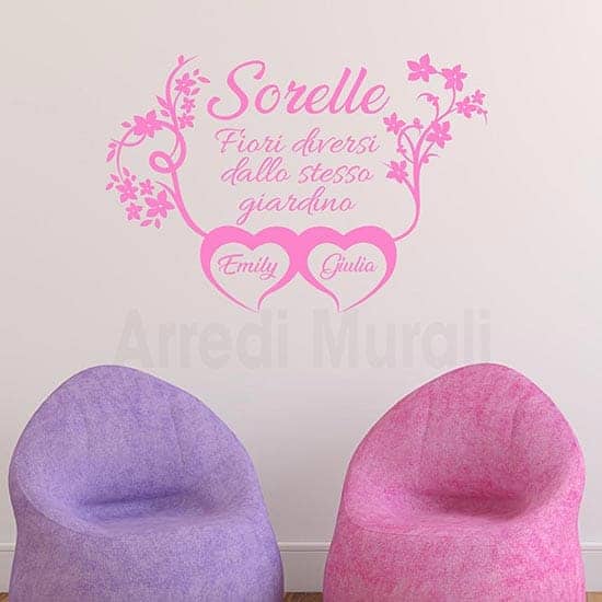 Adesivi murali bambine per la cameretta personalizzato con nomi rosa