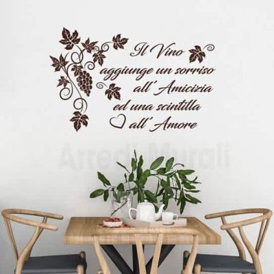 Adesivi murali cucina frase vino marrone