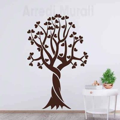 Adesivi murali albero stilizzato cuori decorazioni da parete