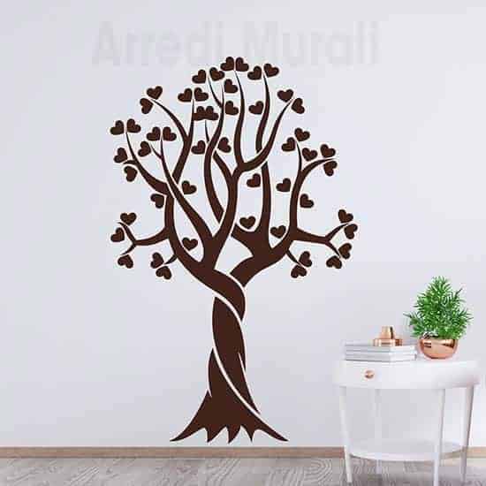 Adesivi murali albero stilizzato cuori decorazioni da parete