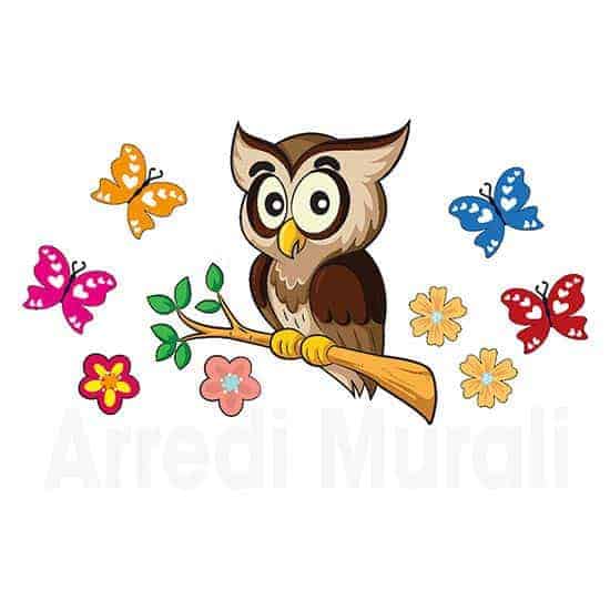 stickers murali bambini gufo con farfalle