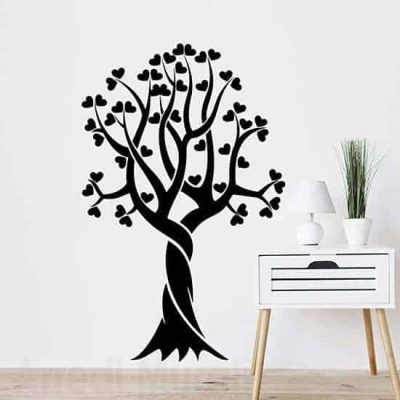 Adesivi murali albero stilizzato cuori nero