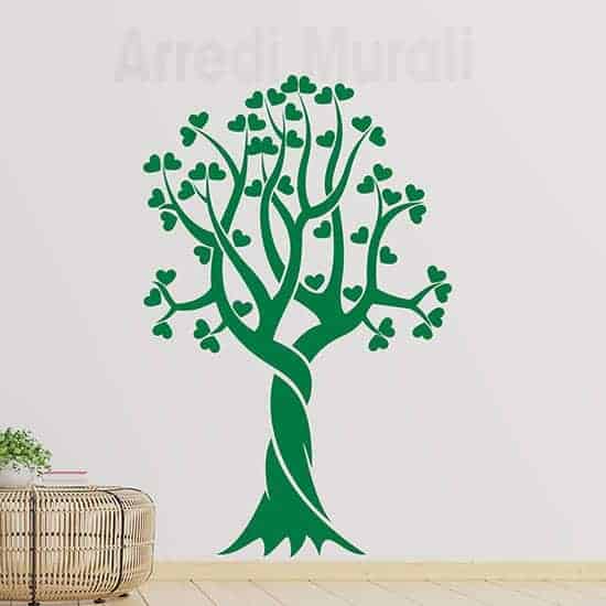 Adesivi murali albero stilizzato cuori colore verde