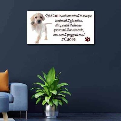 Quadro da parete con frase sul cane, particolare stampa su tela
