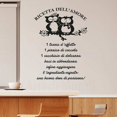 Adesivi da parete ricetta dell'amore, decorazione murale