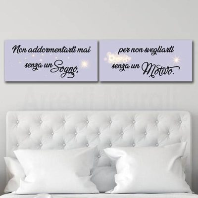 Quadri con frase per camera da letto, 2 tele moderne