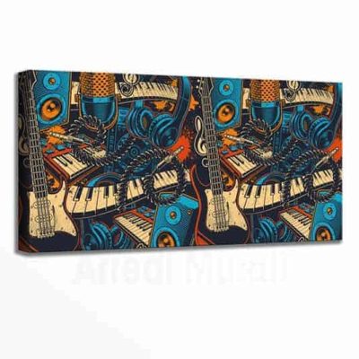 tela moderna colorata con strumenti musicali