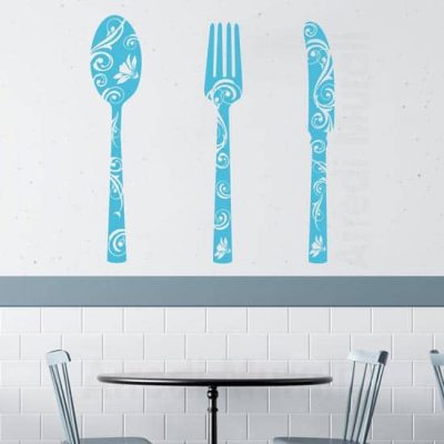 stickers murali 3 posate adesive con intaglio floreale per la cucina o ristorante