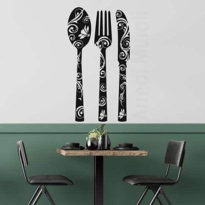posate adesive :cucchiaio forchetta coltello in stickers murali per la cucina o ristorante
