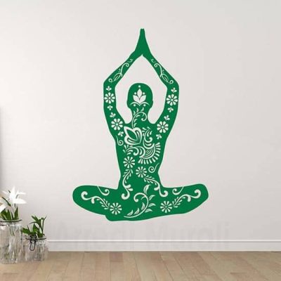 Stickers da parete posizione Yoga disegno intagliato floreale