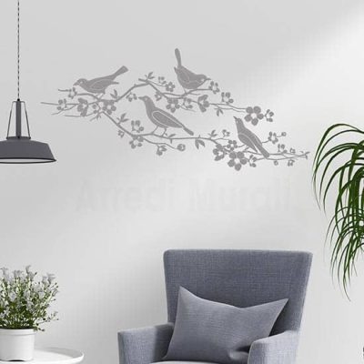 Adesivi murali fiori e uccelli, decorazioni da parete