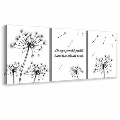 Quadri su tela con fiori e frase
