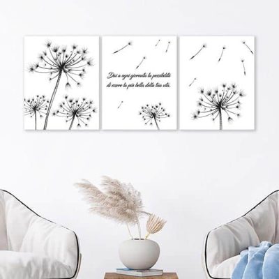 Quadri su tela con fiori e frase, decorazione da parete