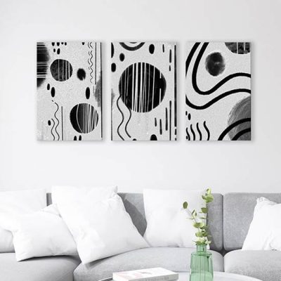 Quadri astratti su tela in bianco e nero