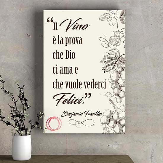quadro con frase sul vino su tela