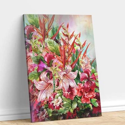Quadro con fiori stampato su tela