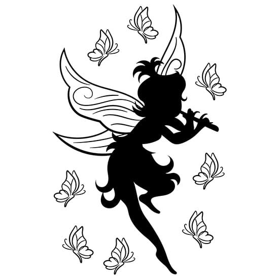 Disposizione degli sticker murali fatina con farfalle