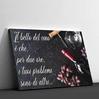 Quadro con frase sul vino su tela