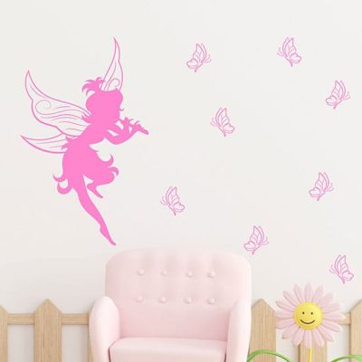 Sticker murali fatina con farfalle decorazioni adesive