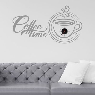 Orologio da parete con stickers coffee bar argento