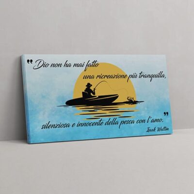 Quadro su tela con frase sulla pesca da appendere