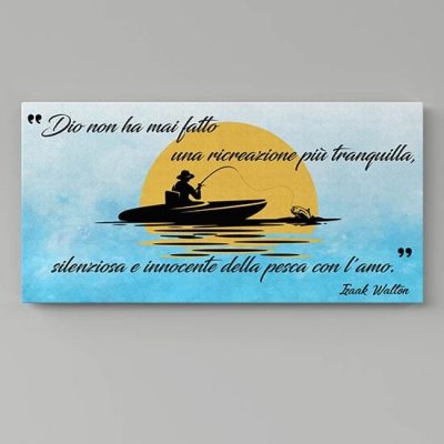 Quadro su tela con frase sulla pesca decorazione da parete