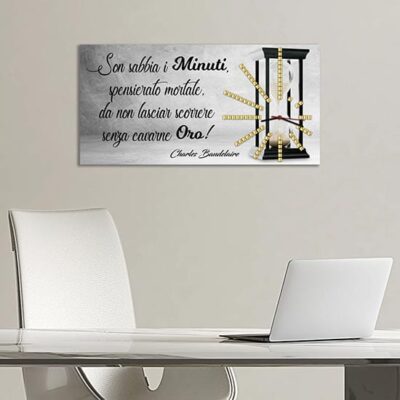 Orologio da parete con frase di Baudelaire stampata su tela