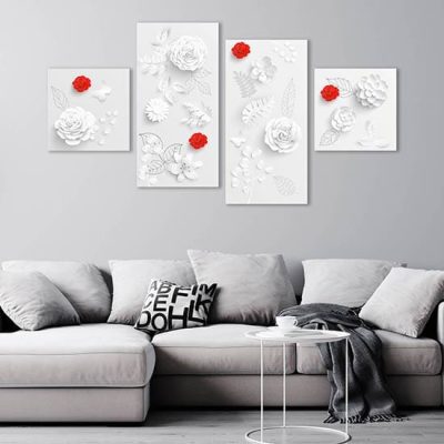 Quadri bianchi con fiori su tela