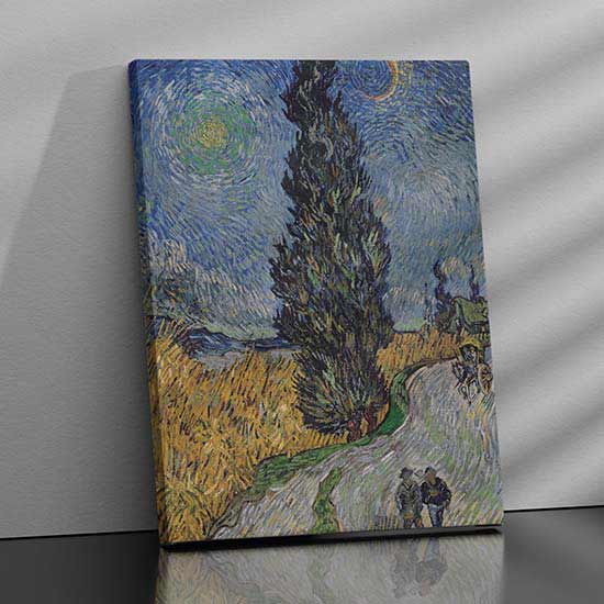 Quadro di Van Gogh la strada con cipressi su tela