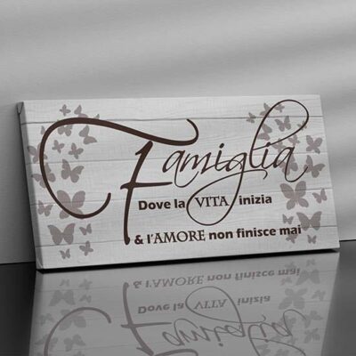 Quadro shabby con frase famiglia stampata su tela